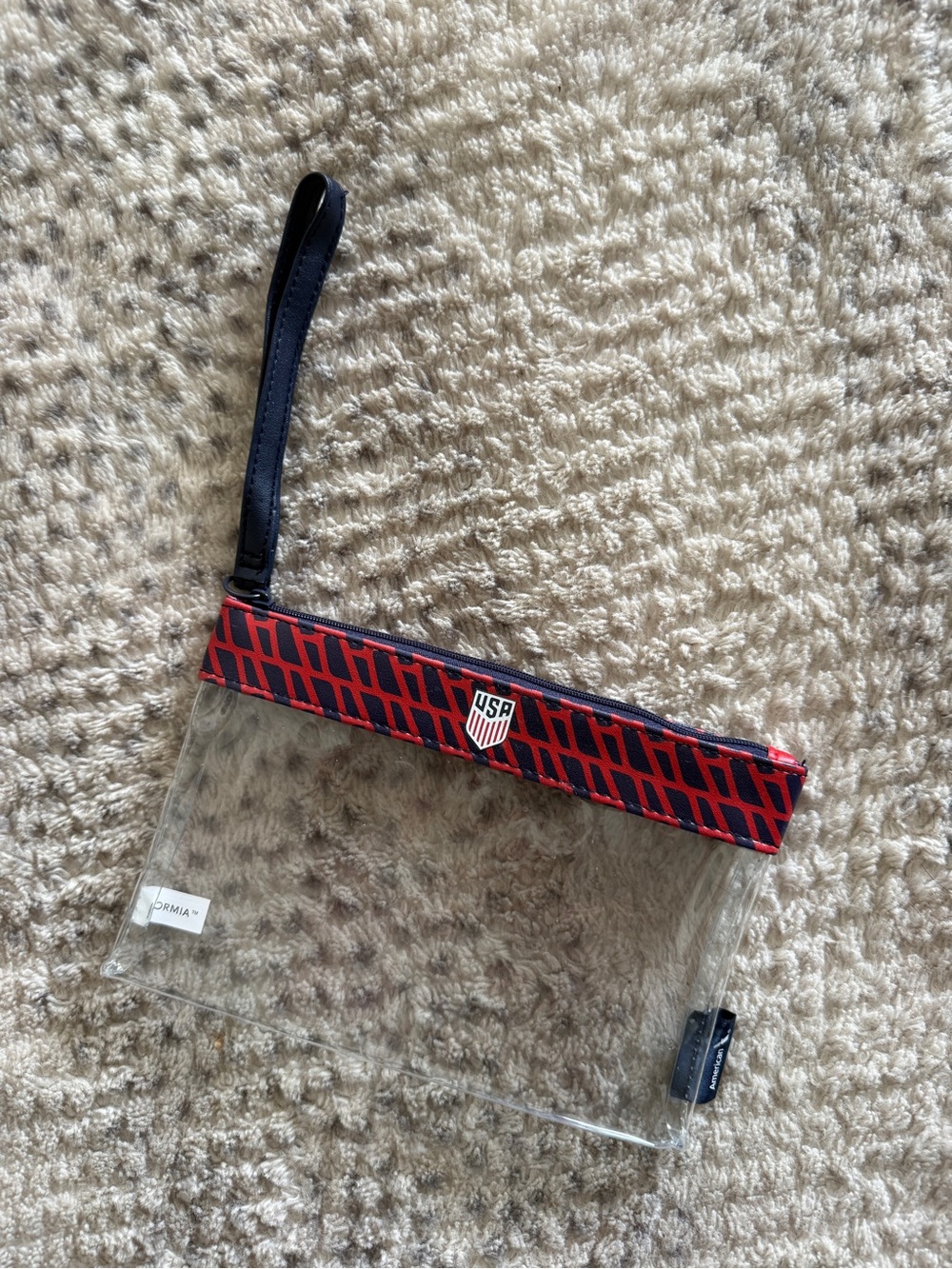 American Airlines USA Clear Wristlet Clutch with Red & Navy Trim